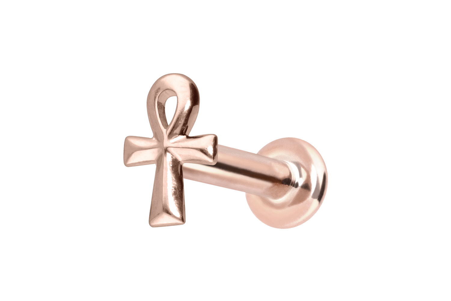 14 Karat Gold Labret Piercing mit Innengewinde ÄGYPTISCHES KREUZ
